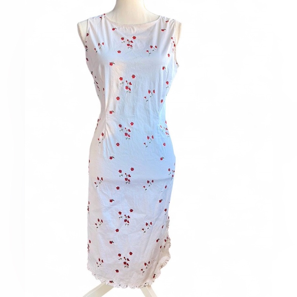 sequined floral cotton midi dress| minimalist silhouette| M |‎ vintage y2k